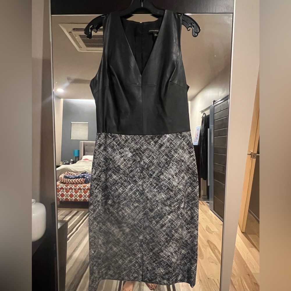 Banana Republic Black faux leather bodice and Patterned Midi Dress